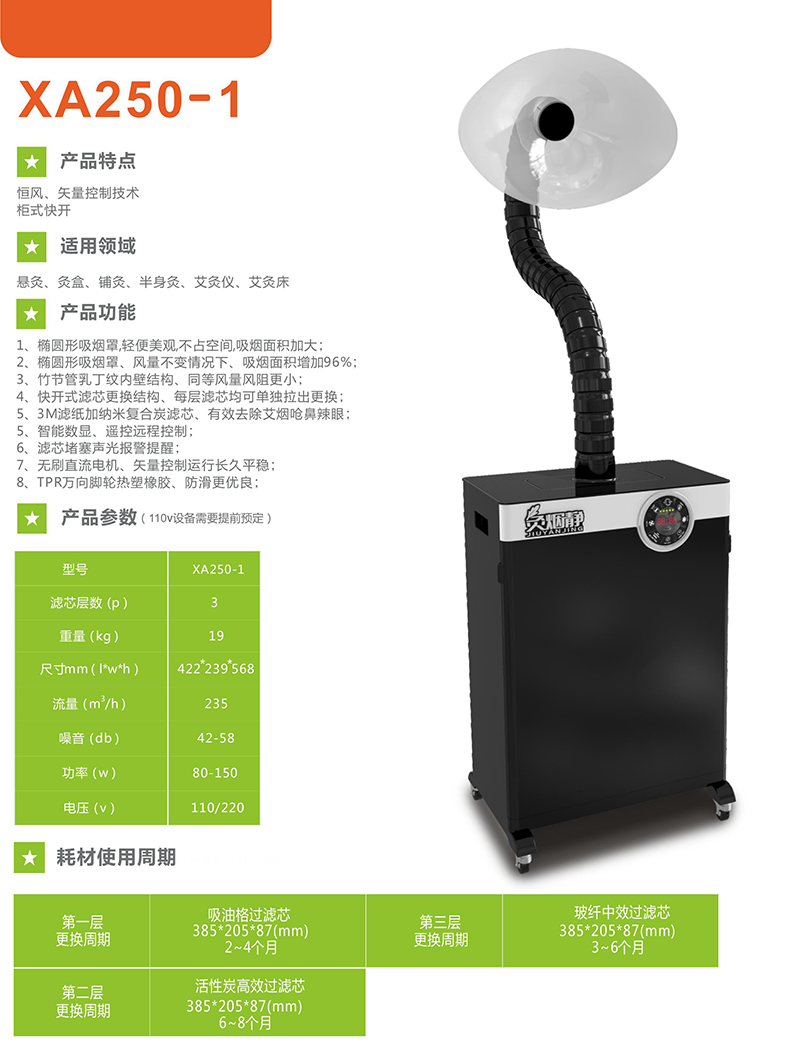 艾灸床烟雾净化机XA250-1